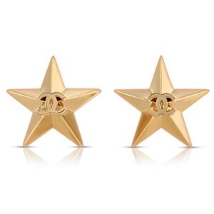 Authentic Chanel Gold CC Star Earrings